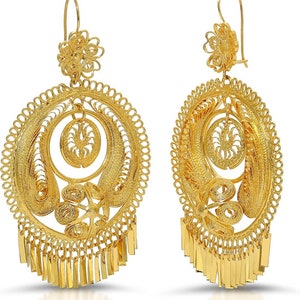 Middelgrote gouden Mexicaanse folkloristische filigraan con Flor oorbellen handgemaakt Oaxaca