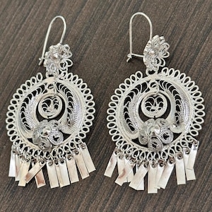 Silver Small Mexican Folklorico Filigree Aretes Earrings Plateado Handmade Oaxaca Con Flor kids
