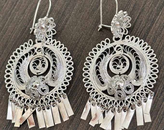 Silver Small Mexican Folklorico Filigree Aretes Earrings Plateado Handmade Oaxaca Con Flor kids