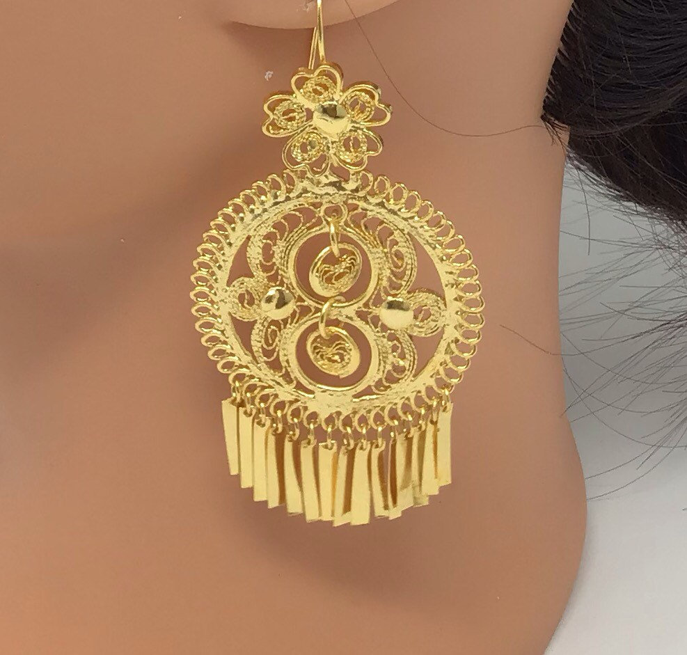 Medium Gold Mexican Folklorico Filigree Figura 8 Earrings Handmade