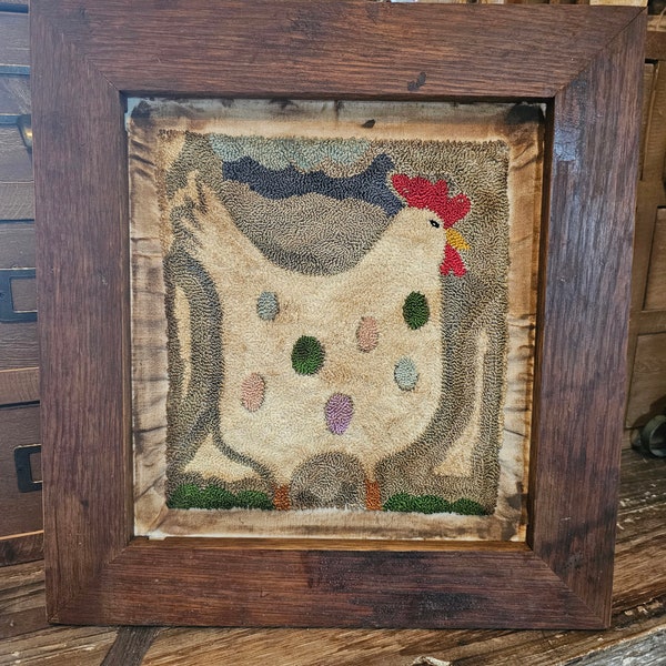 Primitive Chicken Punch Needle Framed Art