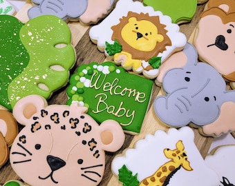 Jungle, Wild Animal, Safari Cookies, Baby Shower, Birthday cookies