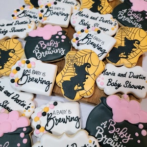 A Baby is Brewing; Witch cookies; Baby Shower Cookies; Halloween cookies