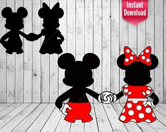 Mickey and Minnie Couple Holding Hands PNG pdf svg eps dxf Cut File