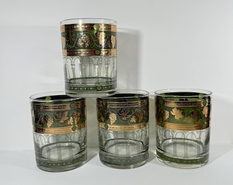 Set of Four Cera Golden Grapes Green Vineyard MCM Glasses- SIGNED