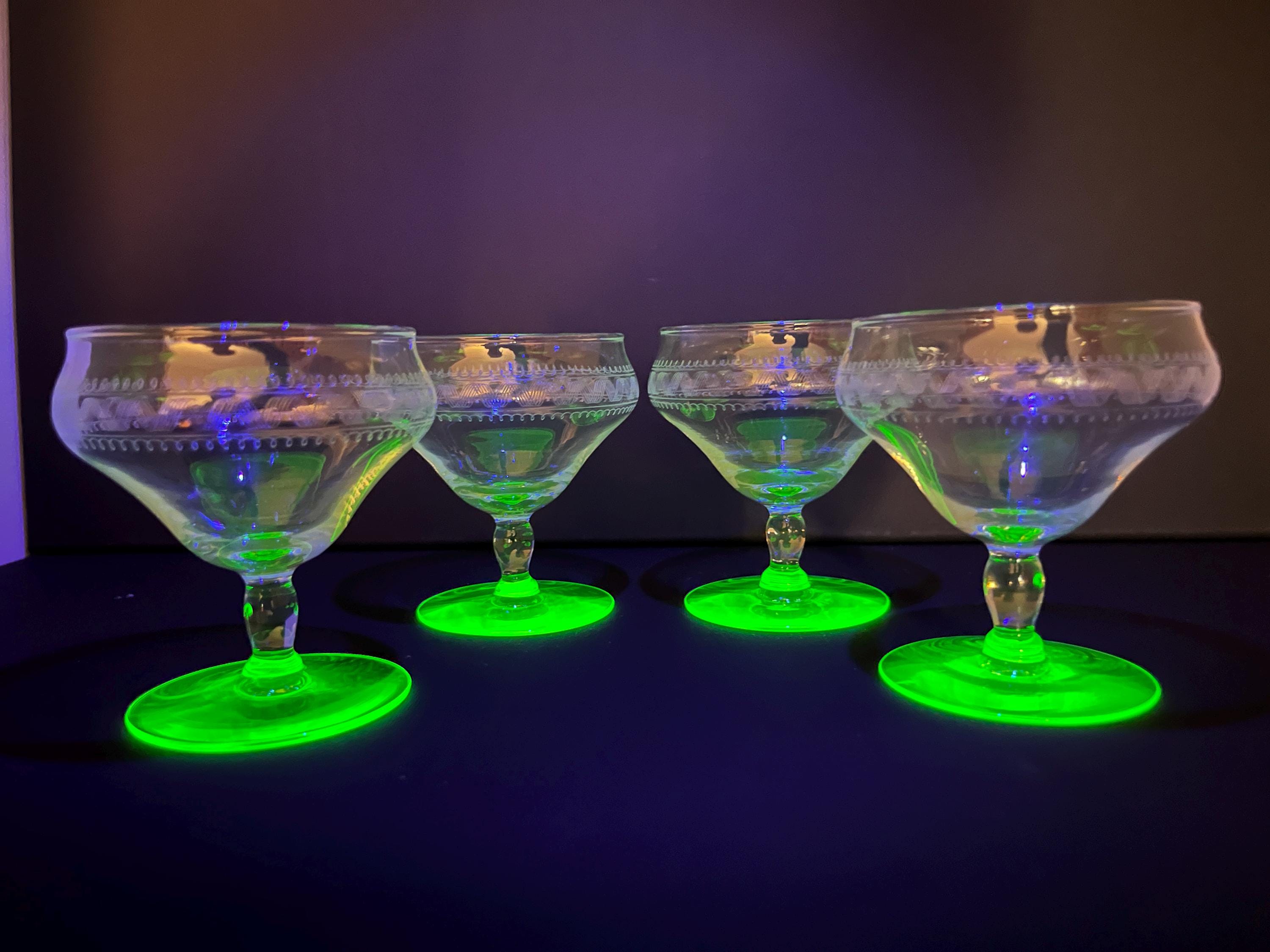 Set of 4: Uranium Etched Coupe Glasses
