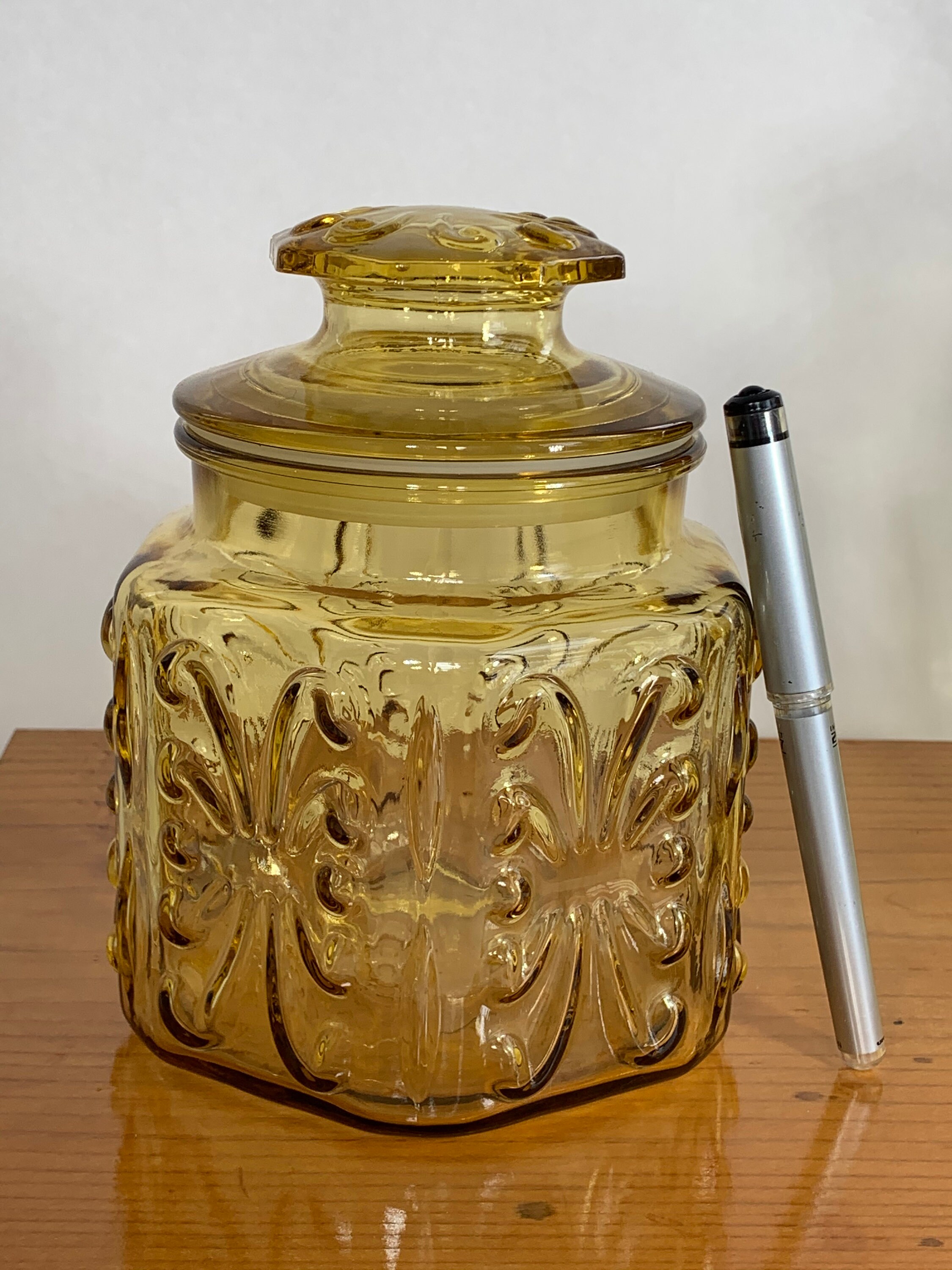 Vintage Amber Glass Jar Canisters Imperial Atterbury Scroll Etsy