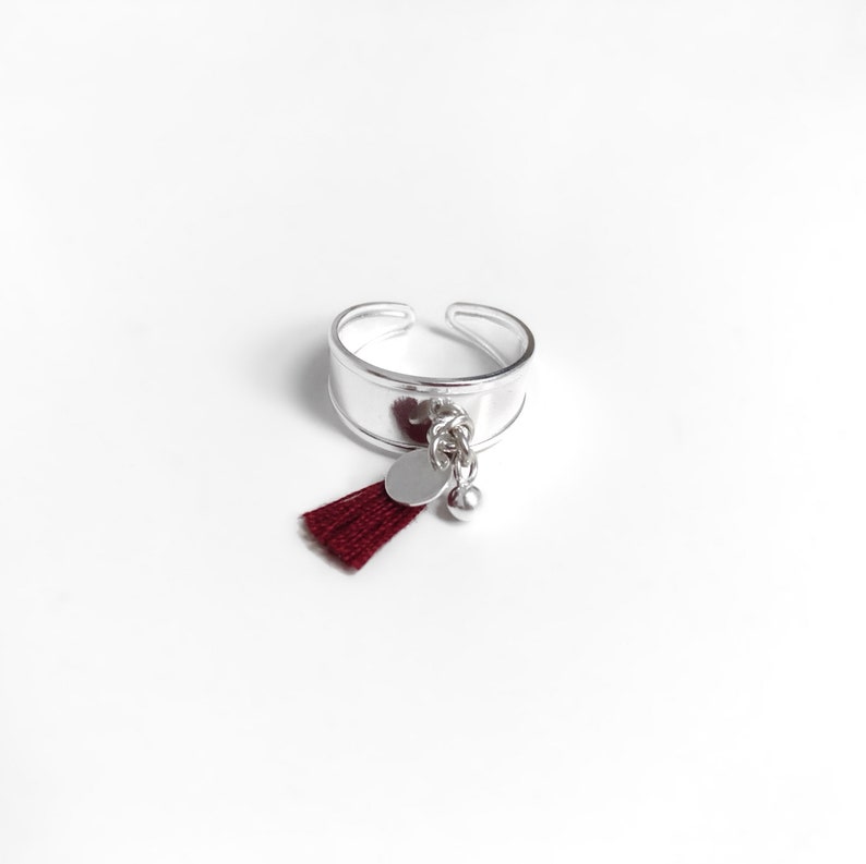 Original and adjustable sterling silver ring with a mini mustard tassel and charms Ring for her Christmas gift