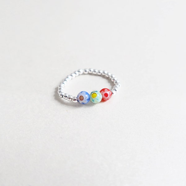 bague verre millefiori et en perle argent 925 pour femme