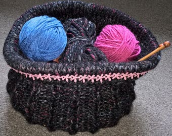 Hand Knit Storage Container for Wool