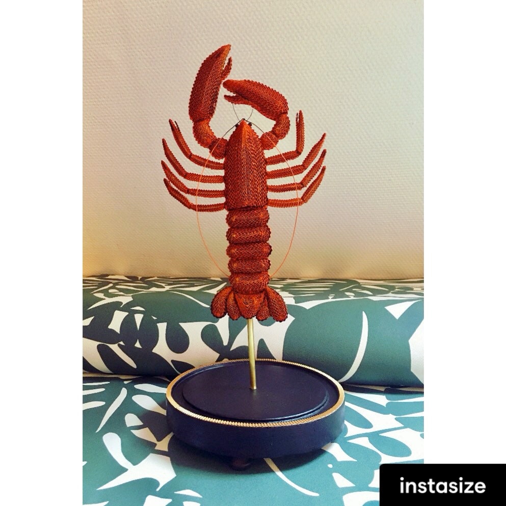 Homard sur Socle en Bois Ancien
