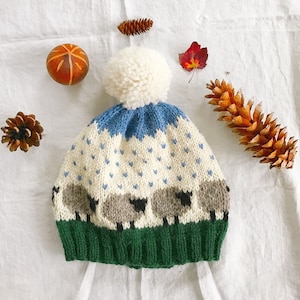 Sheepy Hat Knitting Pattern | Easy Baby Colorwork Beanie (PDF Download)