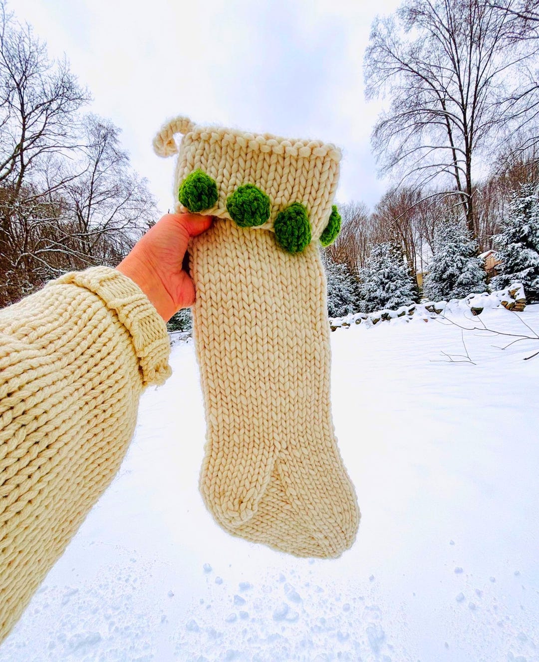 Chunky Bobble Christmas Stocking Knit Pattern | Bulky Yarn Holiday ...
