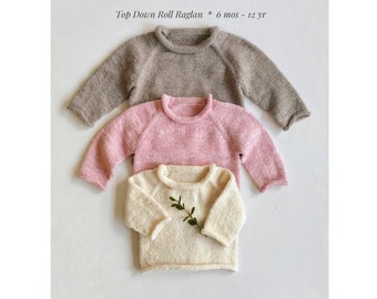 Top Down Sweater Knitting Pattern // Top Down Raglan Sweater // Baby Sweater Pattern // Child Sweater Pattern // Vintage Knit Pattern //