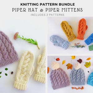 Easy Cable Knit Mittens,  Hat Pattern Bundle (PDF)