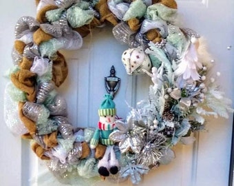 Whimsical Mint Christmas Door Decor, mint holiday door wreath .  Unique Mint, Silver door wreath, one if a kind 26"