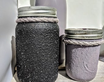 Modern Mason Jar Storage Set, Purple Vanity Set, Purple Mason Jar Desk Set, Makeup Brush Holder, Bottle Vase,Stone Textured Jars