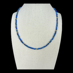 Afghanistan Lapis Lazuli Beaded Necklace: Princess Length, Gold Czech Beads