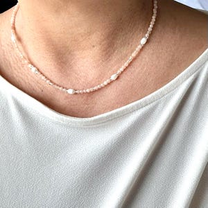 Handmade Peach Moonstone Pearl Necklace: Dainty Bridal Jewelry