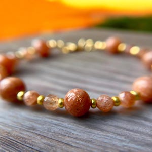 Sunfire Glow Sunstone Beads Bracelet • Sunstone Jewelry • Summer Beach Jewelry • Vacation Bracelet For Her