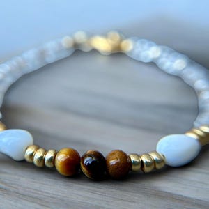 Tigers Eye Shell Bead Minimalist Bracelet Tigers Eye Stacking Beads Bracelet Dainty Bracelet for Women