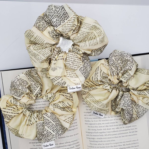Aged Book Pages Cotton Scrunchie – Book Lover Hair Accessory