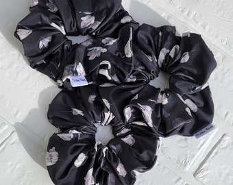 Tulips Jersey Knit Scrunchie -Floral Scrunchie - Black Scrunchie - Soft Scrunchie  - Hair Accessories