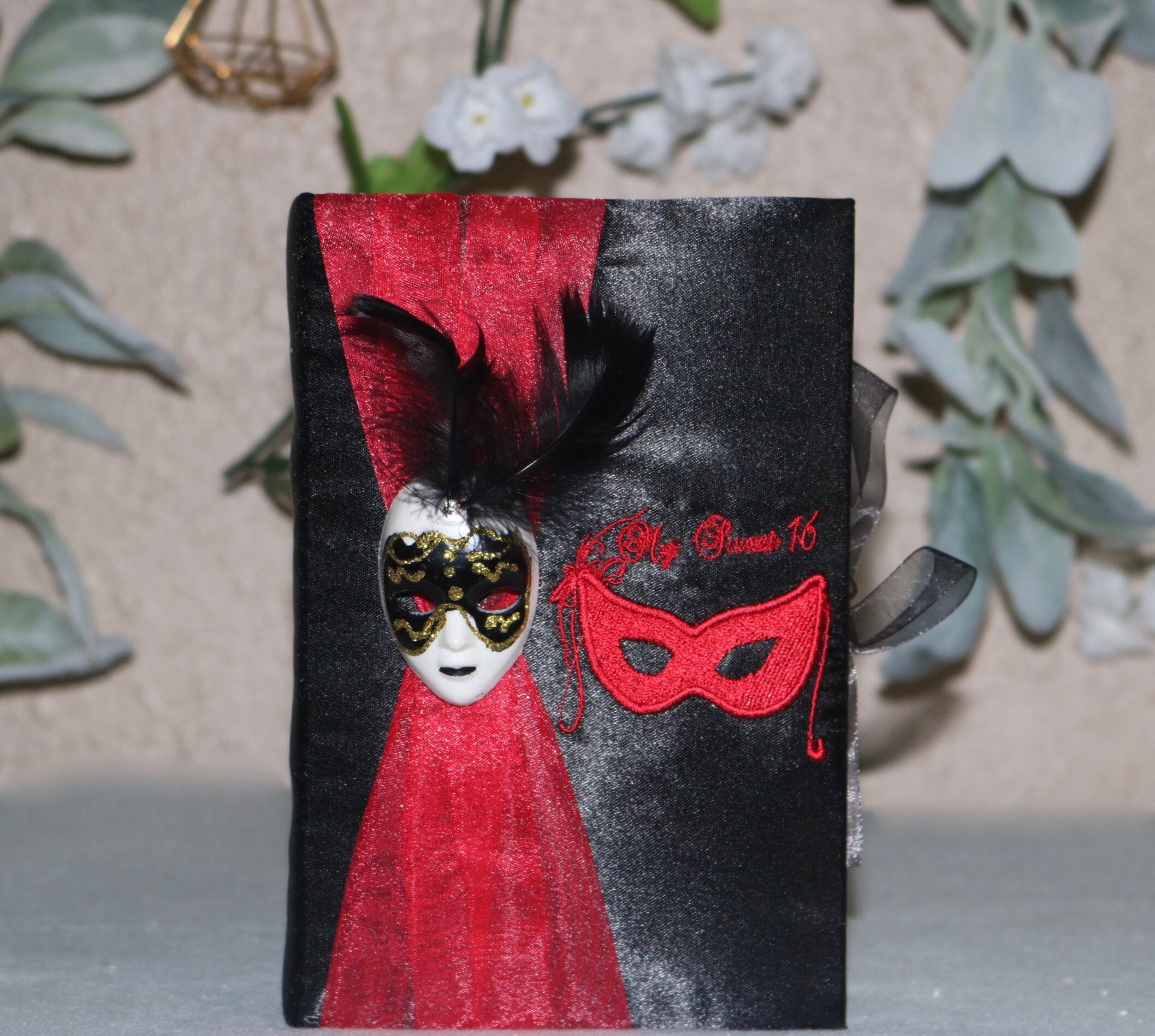 My Sweet 16 Masquerade Theme Quinceanera Bible Black Red Mask Etsy