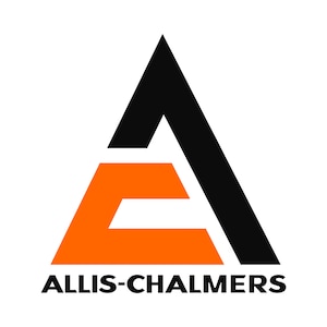 May include: The Allis-Chalmers logo features a stylized letter "A" in black and orange. The word "ALLIS-CHALMERS" is printed in black, sans-serif font below the logo on a white background.