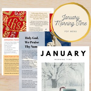 January Printable Morning Time Menu, Catholic, Digital File, Printable Inserts, Memory verses, hymns and more