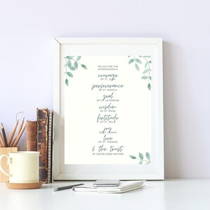 Woman&#39;s Saint Litany | Soft Green Printable, Catholic Mother, Wall Art, Catholic Inspirational Decor, Saint Quotes, Instant Download