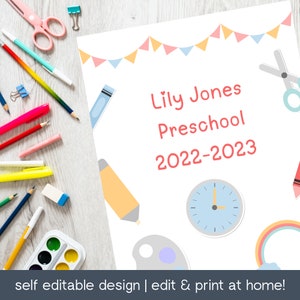 Editable Printable School Binder Cover – Kids Homeschool & Classroom – Instant Download