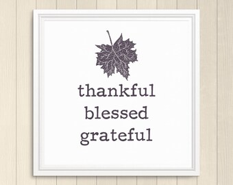 Fall Printable Art Thankful Grateful Blessed DIY Home Decor - Etsy