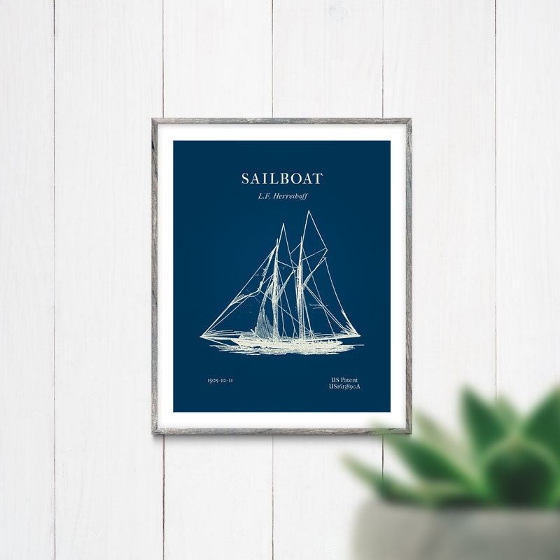 Sailboat Blueprint - Wall Art - Nautical Print | Printable - Etsy