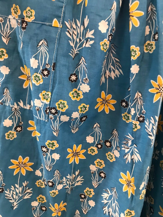 Cute 1950s Blue Yellow White Floral Cotton Skirt … - image 3