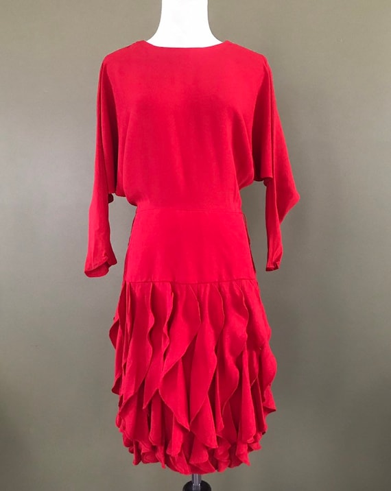 Red Drop Waist Ruffle Skirt Dress