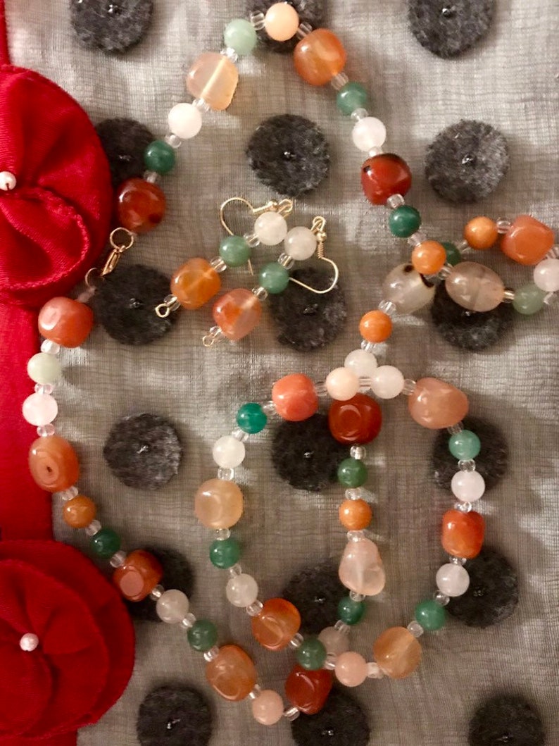 Genuine and Charged Carnelian and Aventurine Healing Jewelry Set
