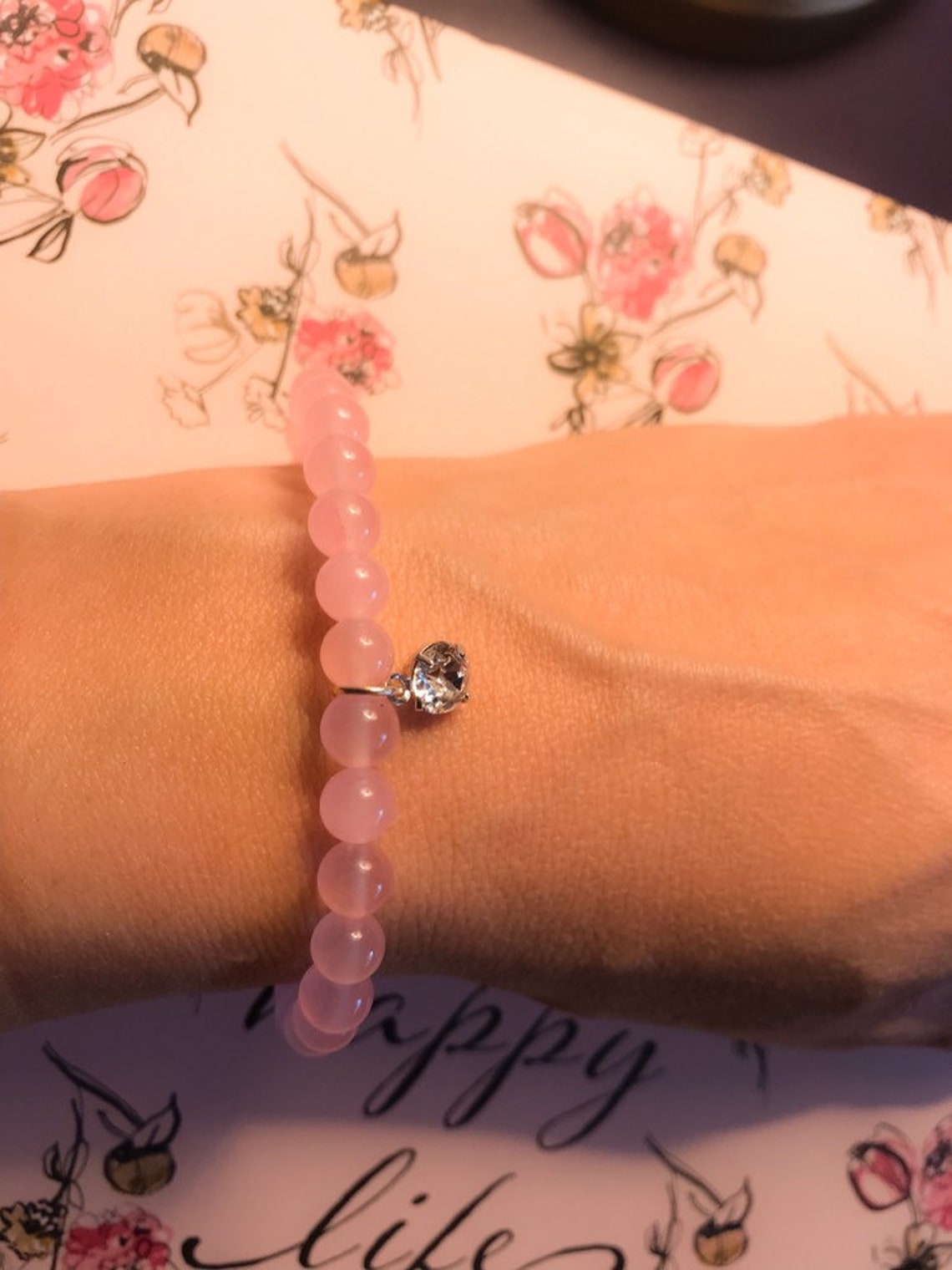 Genuine Rose Quartz Healing Bracelet and Swarowski Crystal Etsy