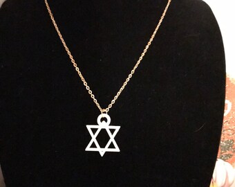 White Star of David Pendant with Gold-plated Necklace
