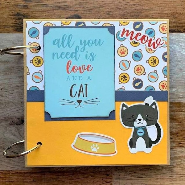 Cat Lover Chipboard Mini Book - Pet Photo Album - Albums & Scrapbooks - Handcrafted Photo Album - Cat Lover Gift