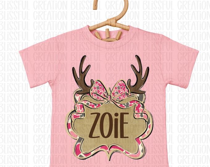 Pink Camo Name Plate | Croquette Bow PNG | Downloadable Image