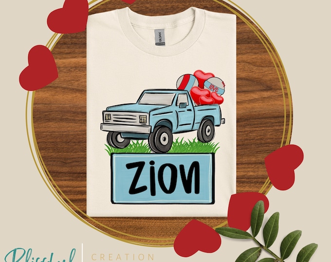 Valentine Blue Truck PNG | Little Boys Tshirt | Love Day