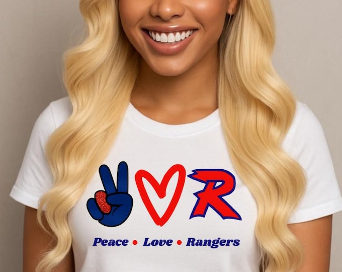 Peace Love Rangers PNG | School Mascot | Back To School | Sublimation Design | First Day Of School | Instant Download | Rangers Blue & Red