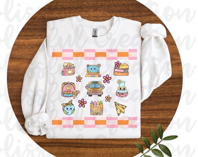 Girls Back To School PNG | Digital Designs | Pink & Orange | Sublimation Designs | Retro Girls PNG