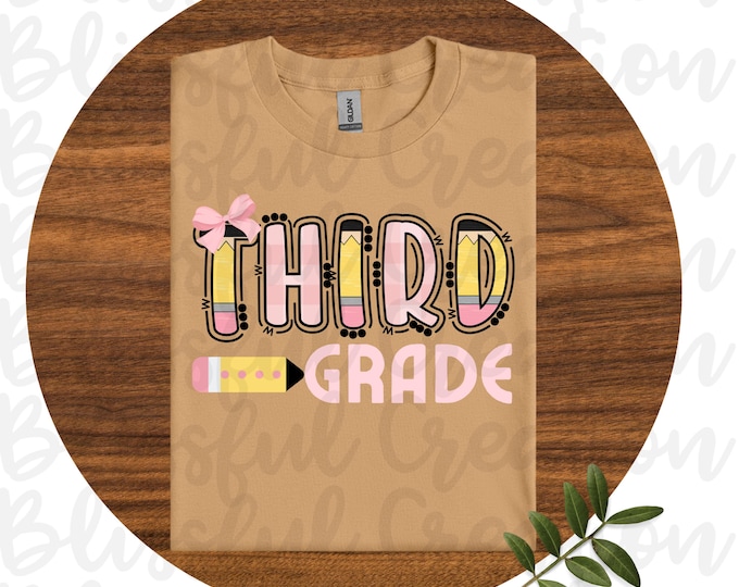 Pencil Doodle Back To School PNG | Pink Croquette Bow | Digital Designs | Sublimation Designs | Grade School