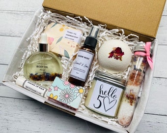 Hello 50 Gift Pack | 50th Hamper Gift  | Personalised gift box | 50th Birthday gift box | Self care |  50th birthday | Hello 50 gift box