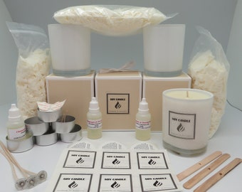 Soy Candle Making Kit. 3 white jars and tealights. DIY kit