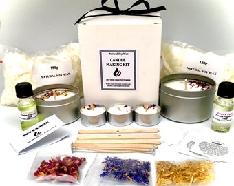Soy Candle Making Kit. 2 tins and tealights with dried petals. DIY kit