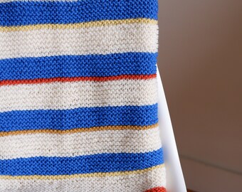 Hand Knitted Soft Striped Cream Blanket with Peach Stripes