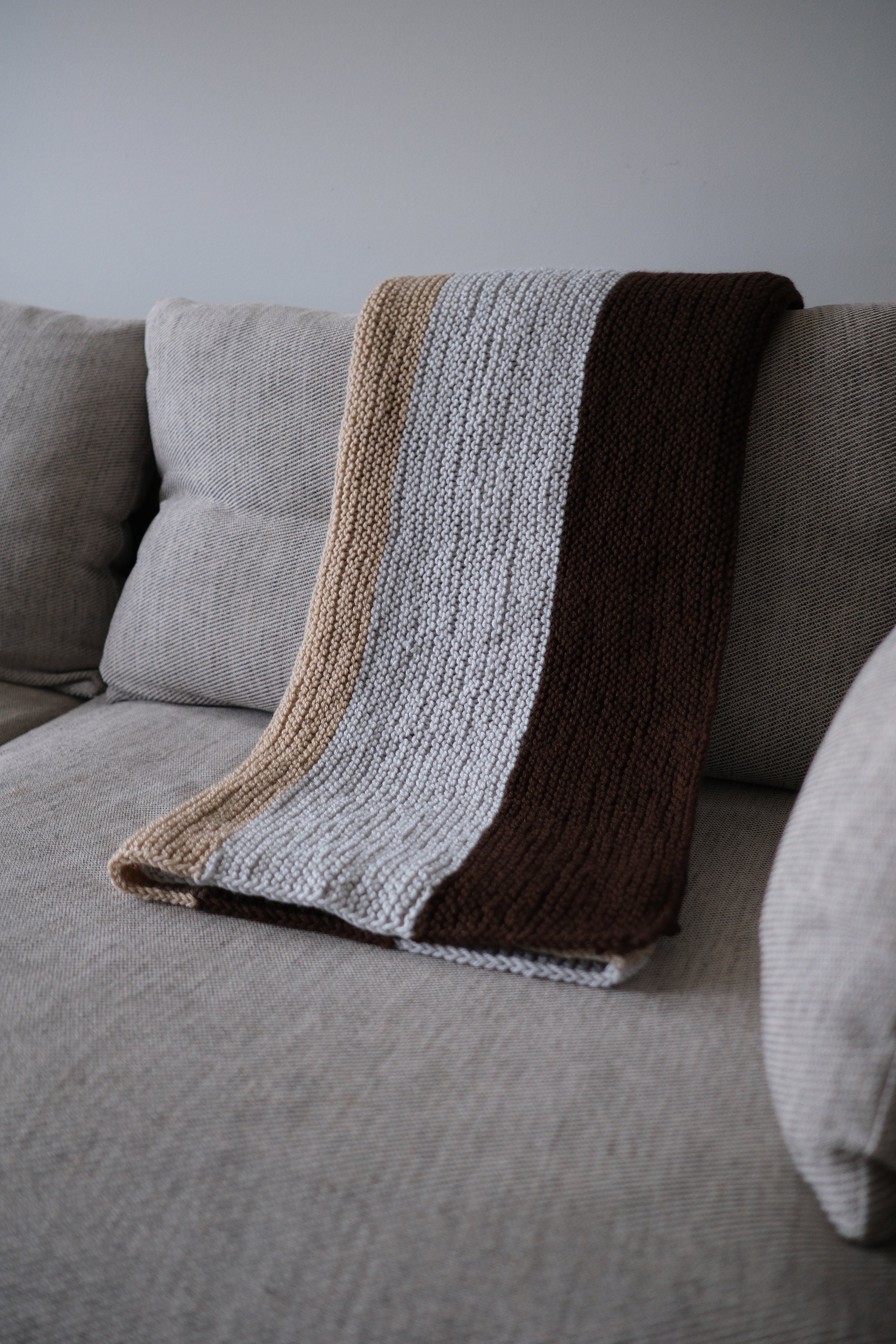 W&F Frosted Blue Organic Knitted Stripe Blanket